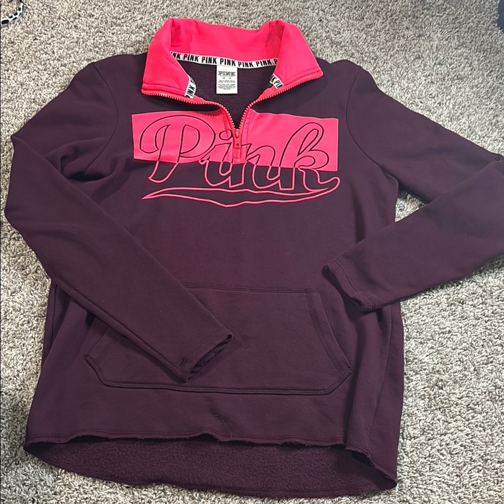 VS Pink burgundy maroon and neon hot pink quarter zip size xs oversized